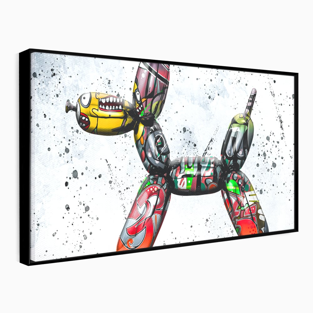Tablou canvas cu tablou canvas caine din baloane stil grafitti, in rama de aluminiu negru